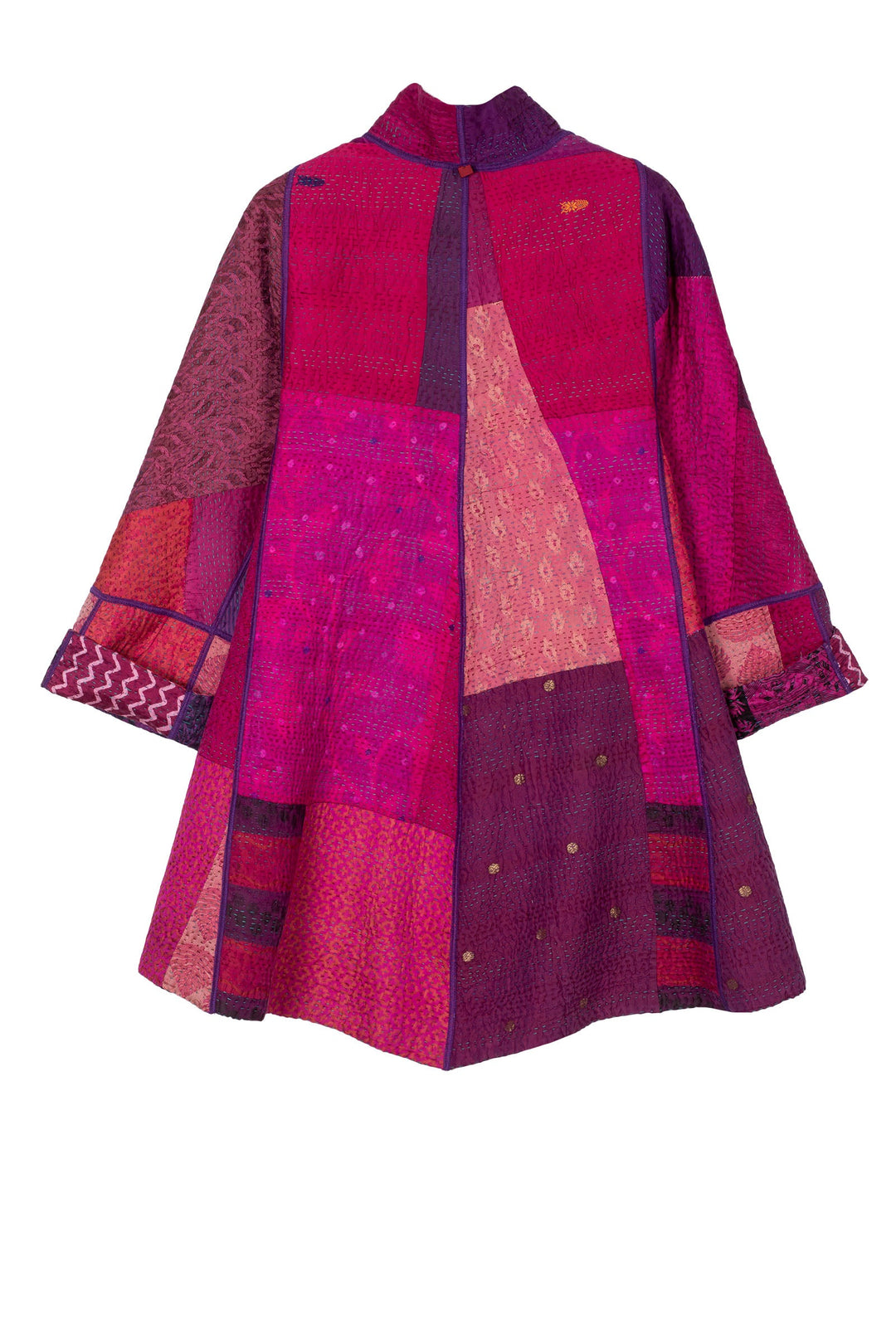 JACQUARD SILK KANTHA FLARE LONG JACKET - js4021-pik -