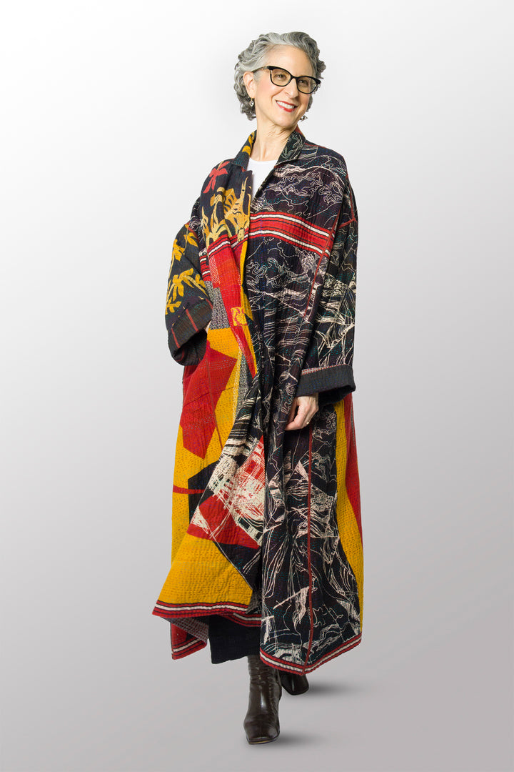 VINTAGE COTTON KANTHA OVERSIZED COAT - cv4326-0050m -