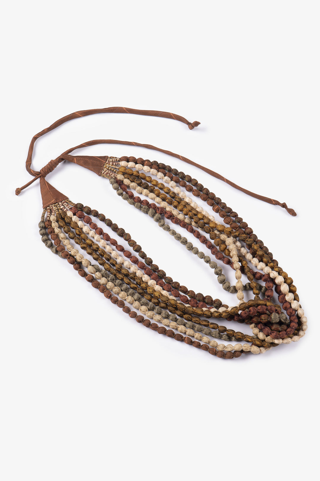 VINTAGE SILK KANTHA SEED NECKLACE - sv2721-ntl -