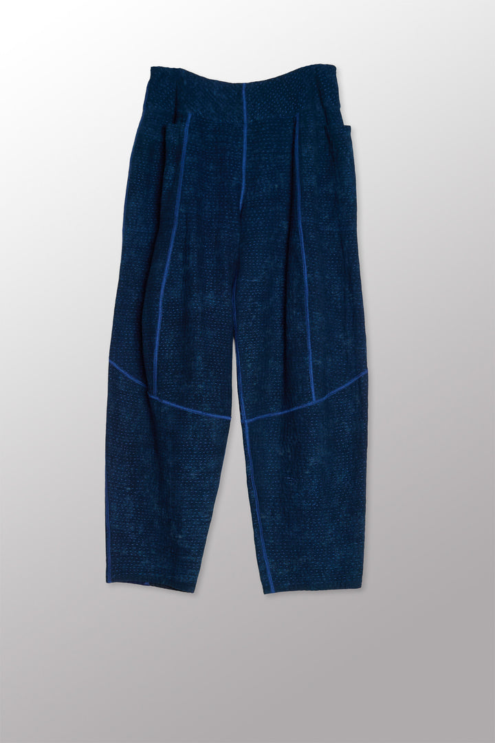 DENIM SUN-DYE KANTHA PANELED LANTERN PANTS - ds3675-nvy -
