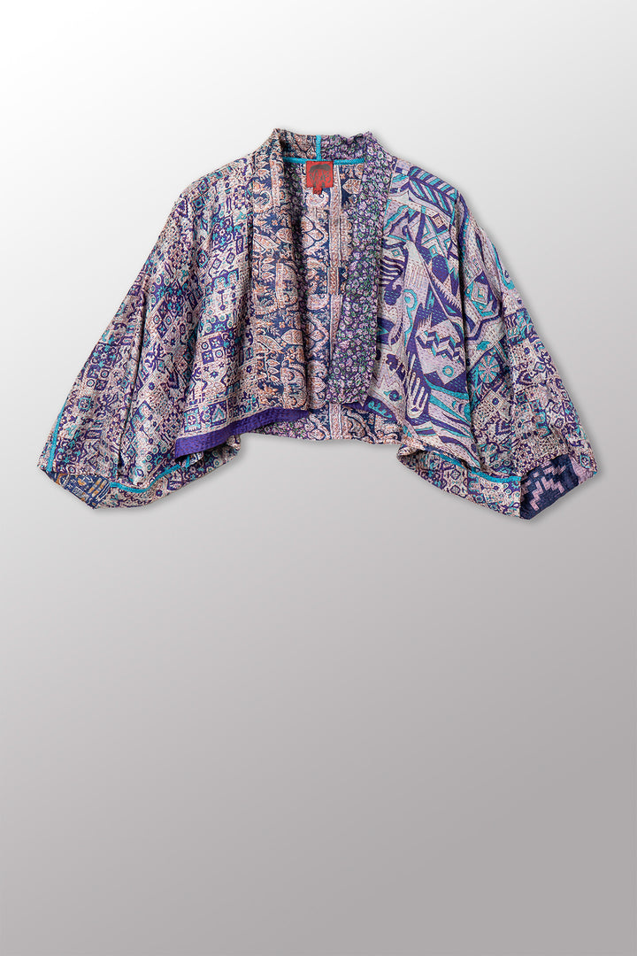 VINTAGE SILK KANTHA PUFF SLV. SHRUG - sv2062-0042a -