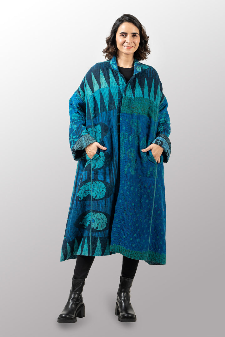 COTTON OVER DYE KANTHA NEW OVERSIZED COAT - ov4342-ctel002a -