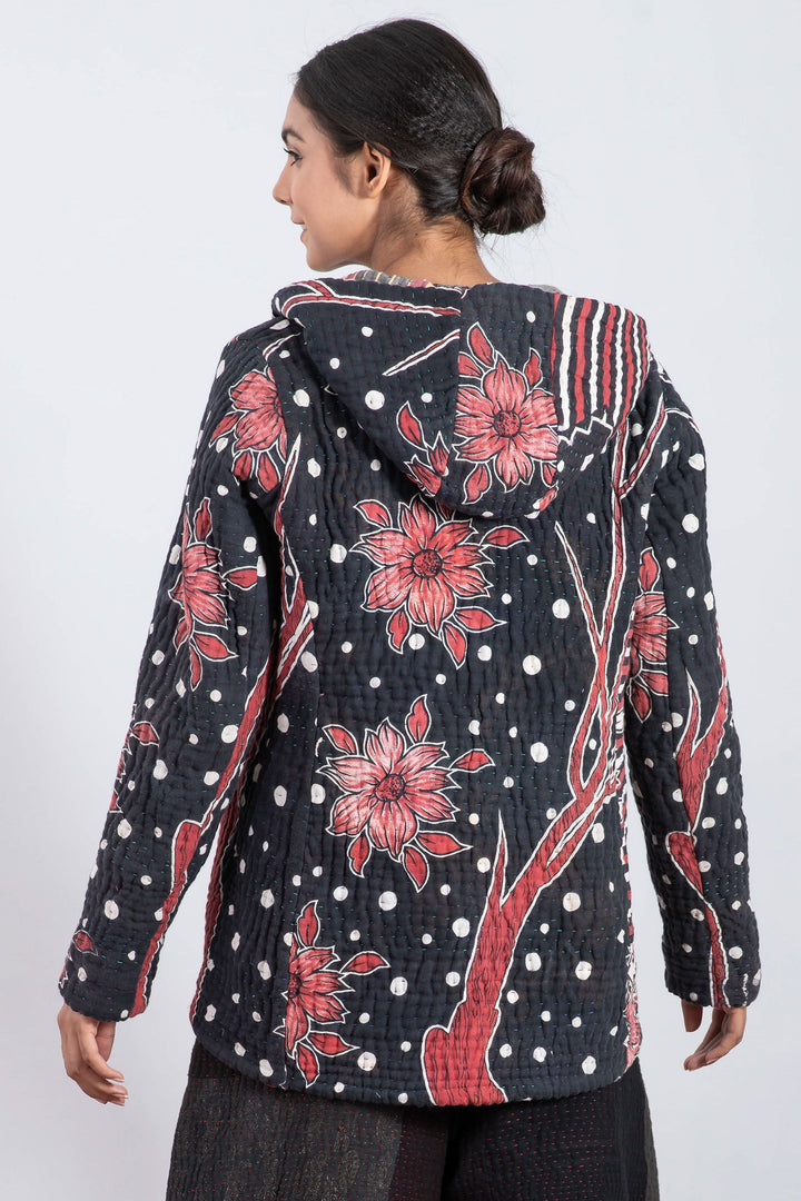 QUILTED VINTAGE COTTON KANTHA HOODED FIT JKT - cq5054-0005l -