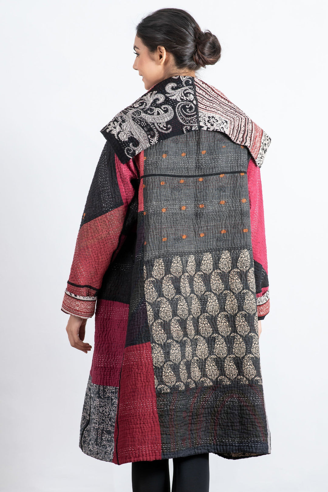 PAISLEY & PATCH KANTHA A-LINE COAT - py4309-blk -