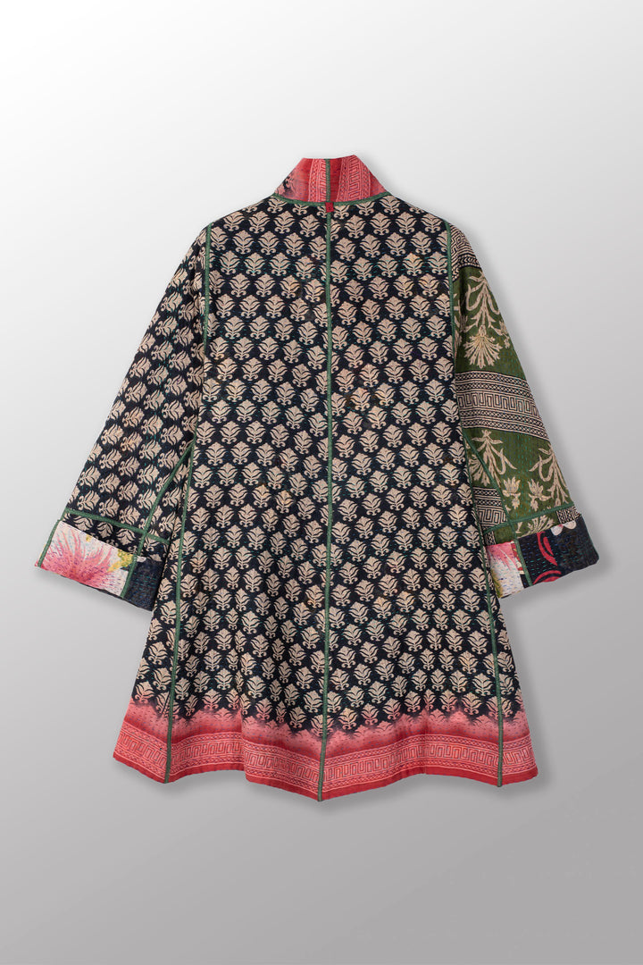 VINTAGE COTTON KANTHA FLARE LONG JACKET - cv4021-0052s -