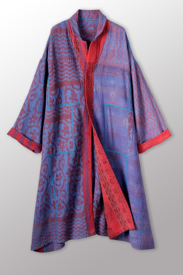 COTTON OVERDYE KANTHA NEW OVERSIZED COAT - ov4342-cblu001a -