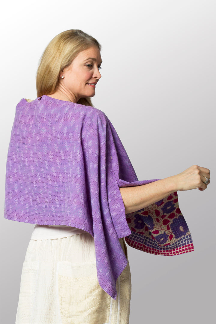 VINTAGE COTTON KANTHA CAPE - cv2806-0002a -