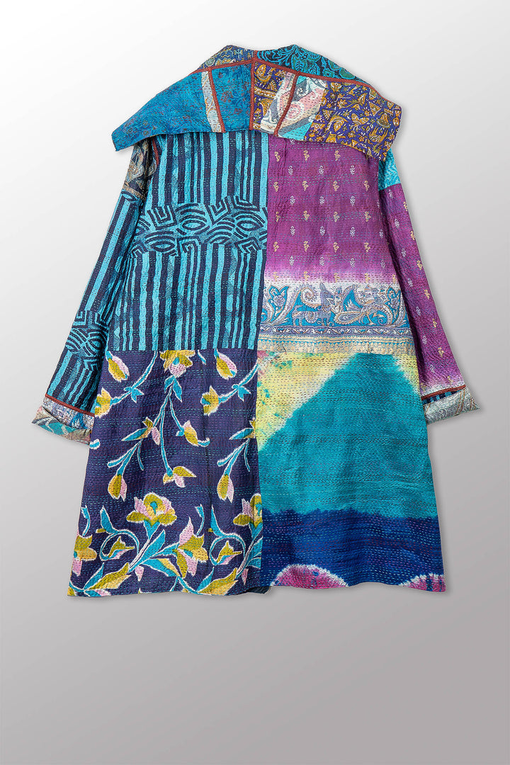 VINTAGE SILK KANTHA POCKET MEDIUM COAT - sv2316-0009m -