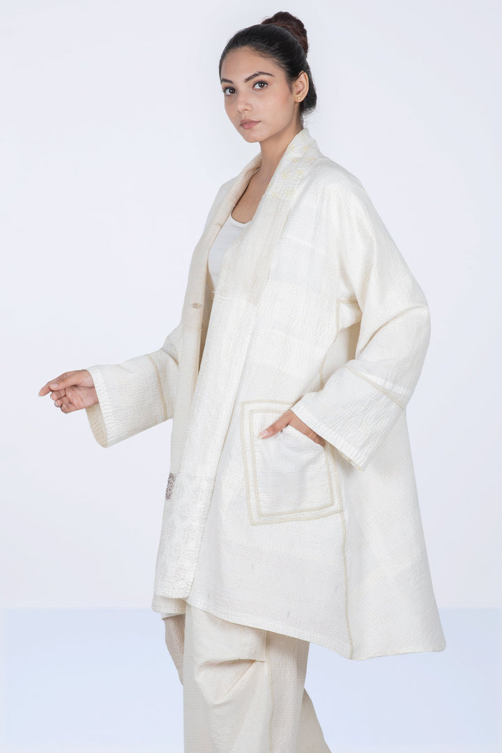 FRAYED PATCH KANTHA KIMONO LONG JKT - fi2005-ivy -