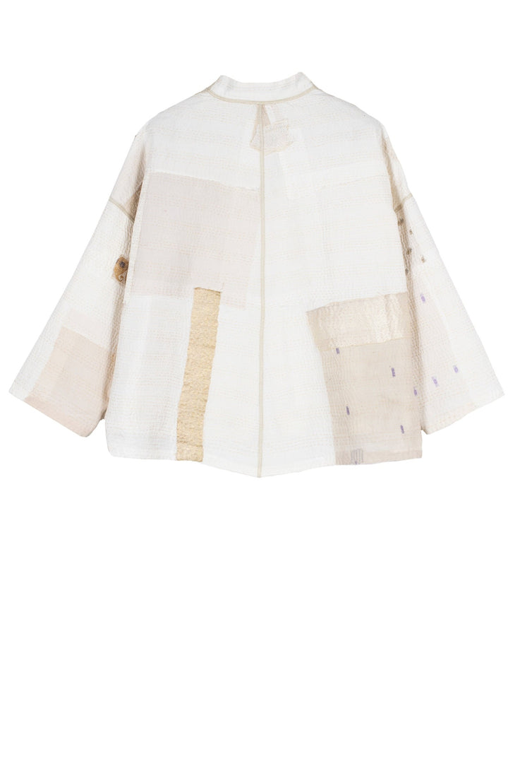 FRAYED PATCH KANTHA STAND COLLAR CROPPED JKT - fi2034-ivy -