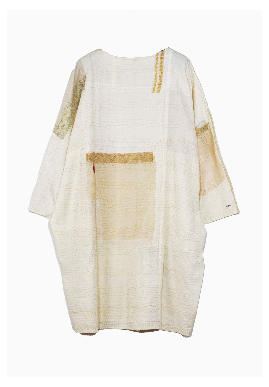 FRAYED PATCH KANTHA DOLMAN SLV. DRESS - fi2410-ivy -