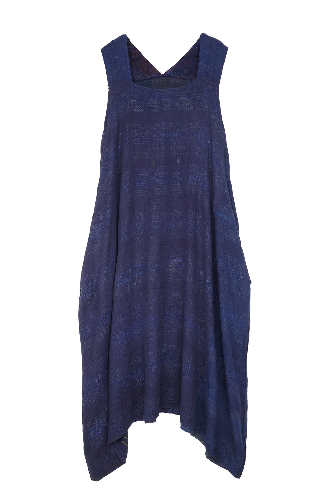 FRAYED PATCH KANTHA TENT DRESS - fi2413-nvy -