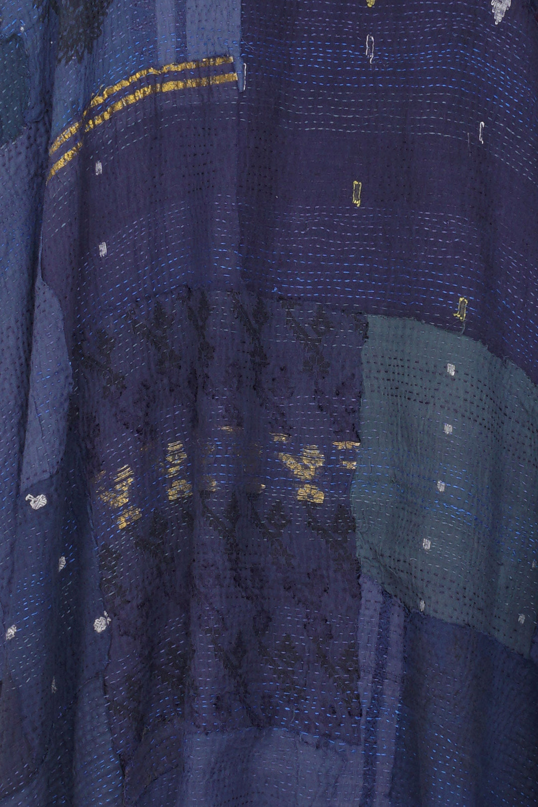 FRAYED PATCH KANTHA TENT DRESS - fi2413-nvy -