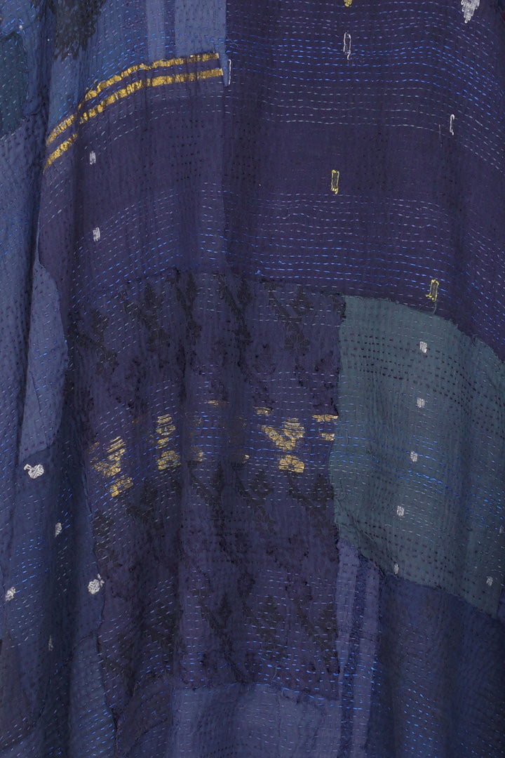 FRAYED PATCH KANTHA TENT DRESS - fi2413-nvy -