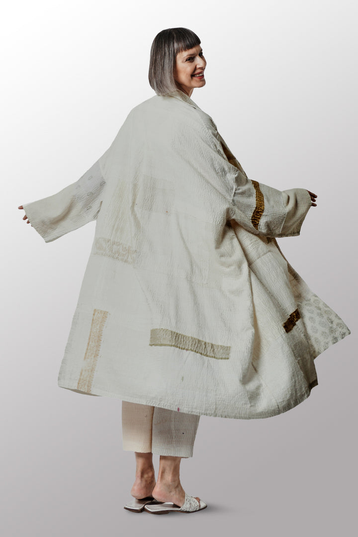 FRAYED PATCH KANTHA OVERSIZE DRESS - fi2432-ivy -