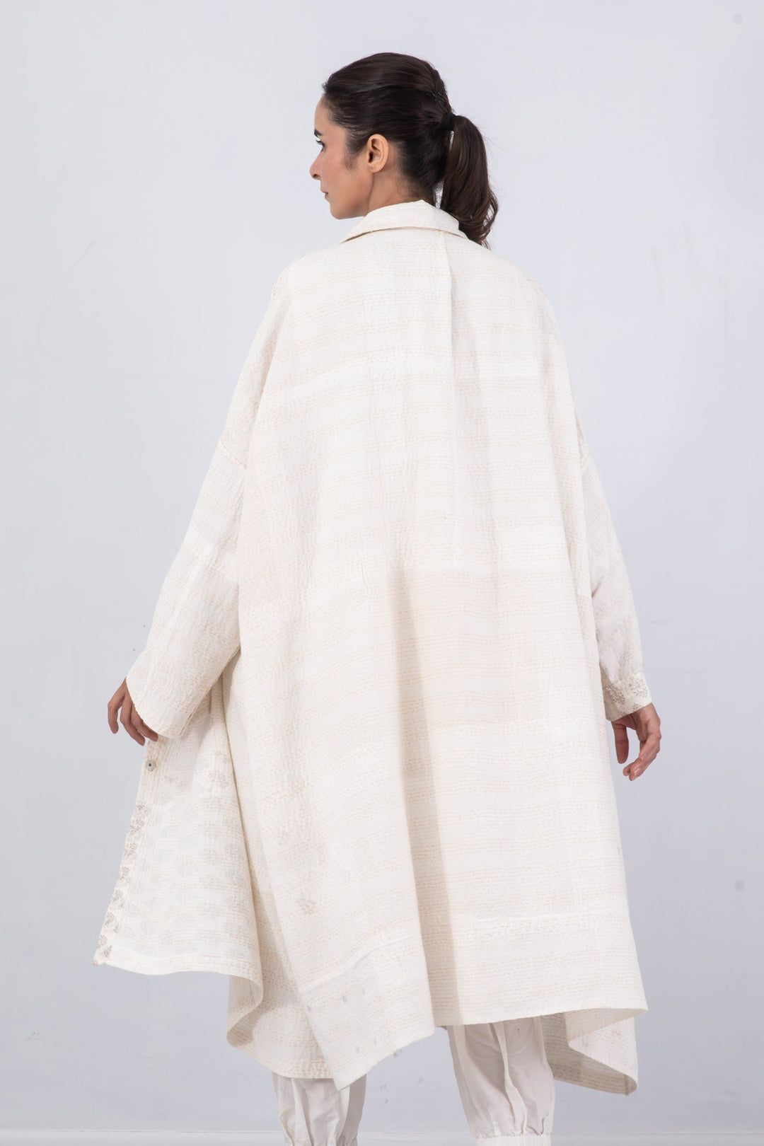 FRAYED PATCH KANTHA OVERSIZE DRESS - fi2432-ivy -