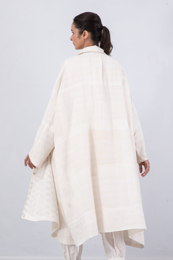 FRAYED PATCH KANTHA OVERSIZE DRESS - fi2432-ivy -