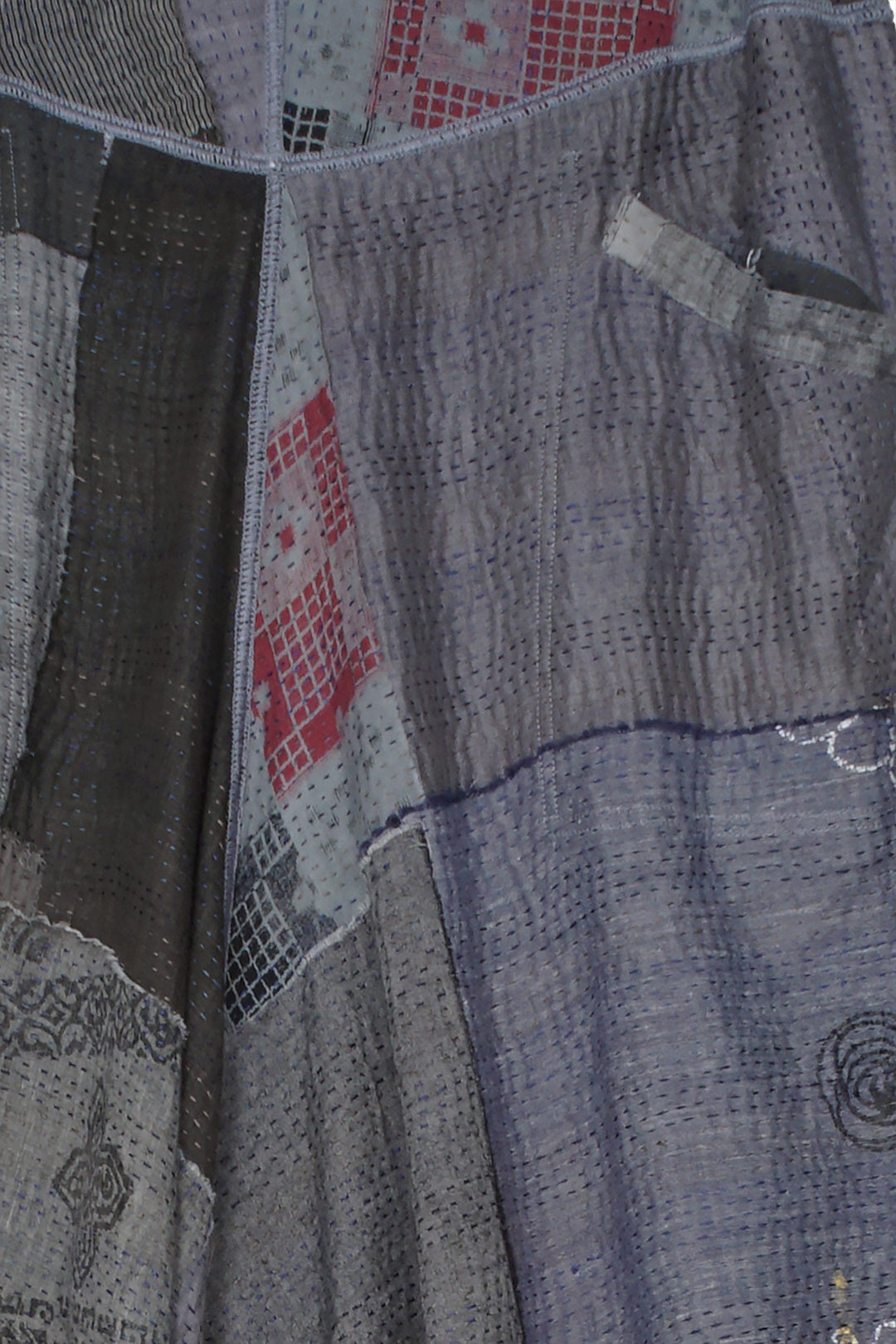 FRAYED PATCH KANTHA WIDE LEG PANTS - fi2623-gry -