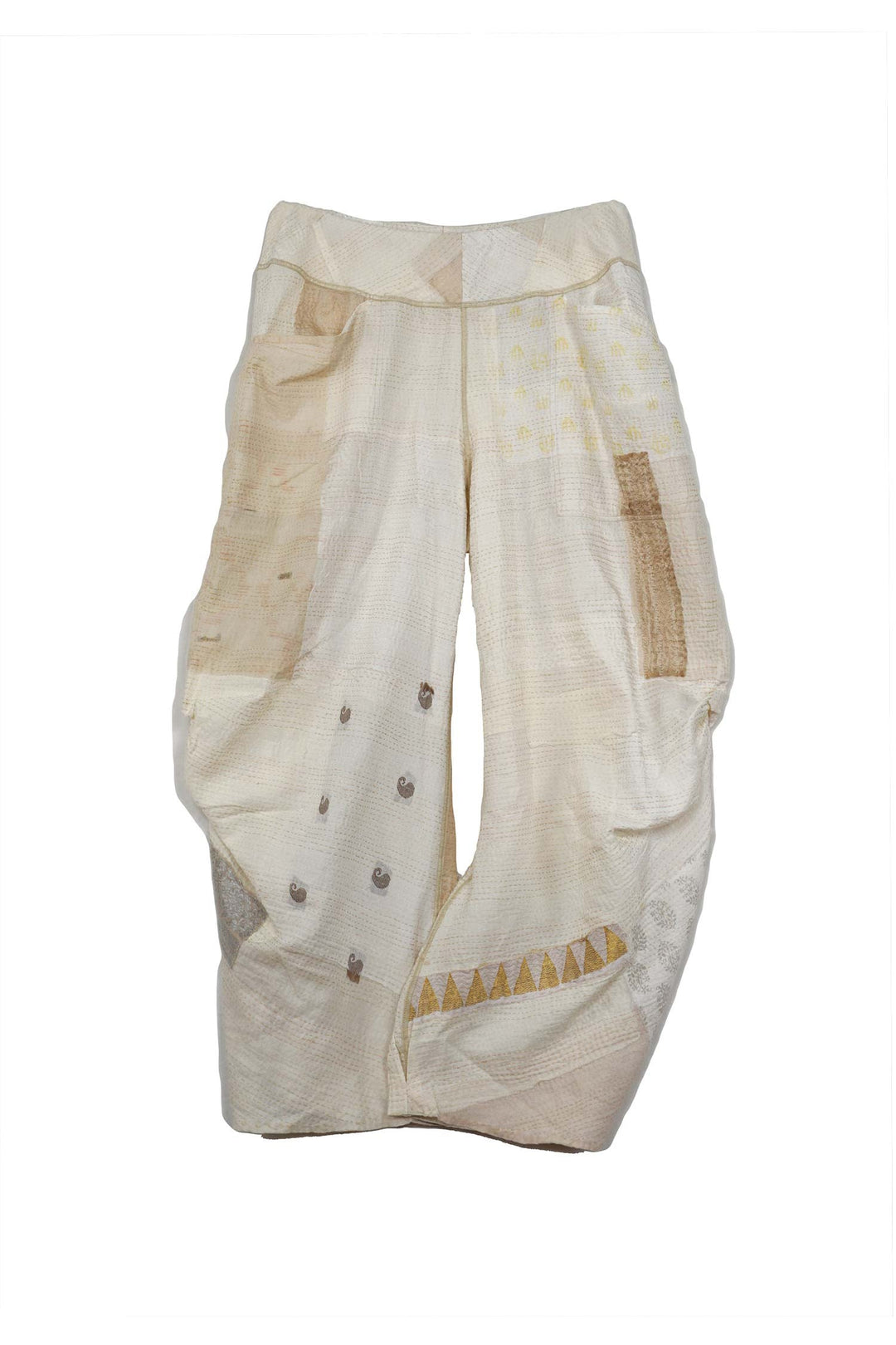 FRAYED PATCH KANTHA KNEE TUCKED PANTS - fi2625-ivy -