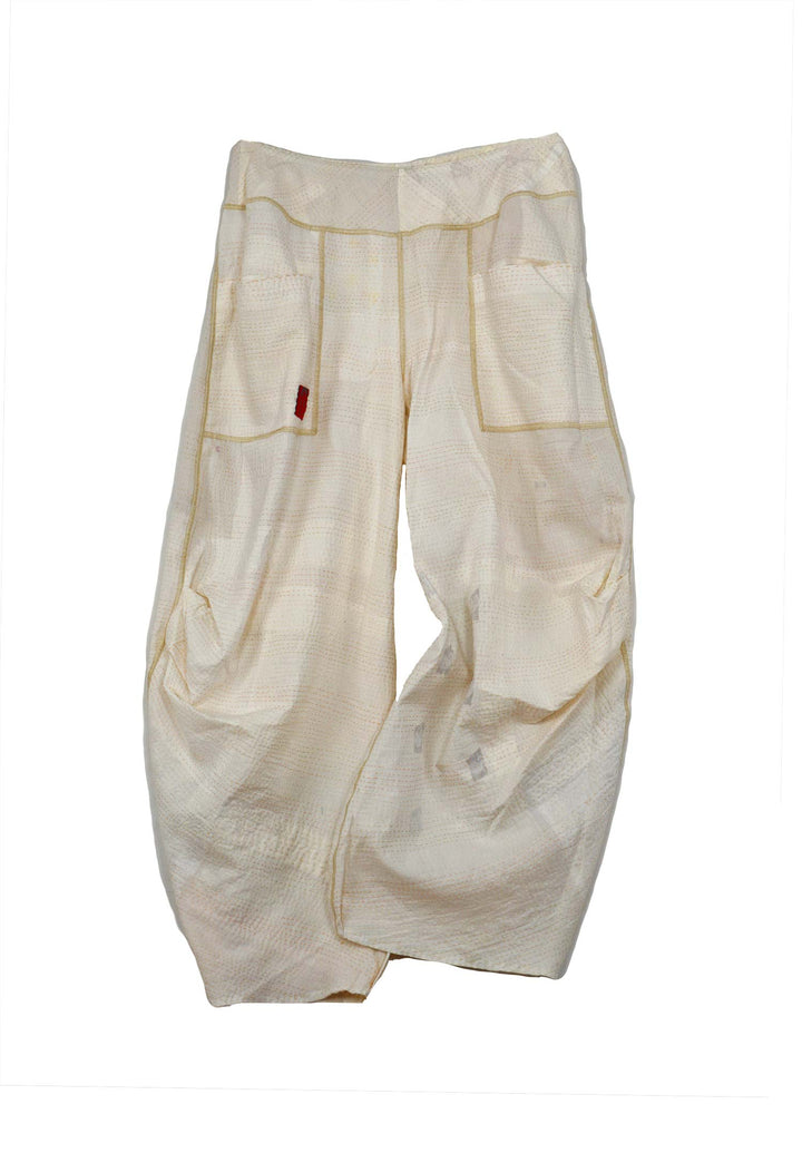 FRAYED PATCH KANTHA KNEE TUCKED PANTS - fi2625-ivy -