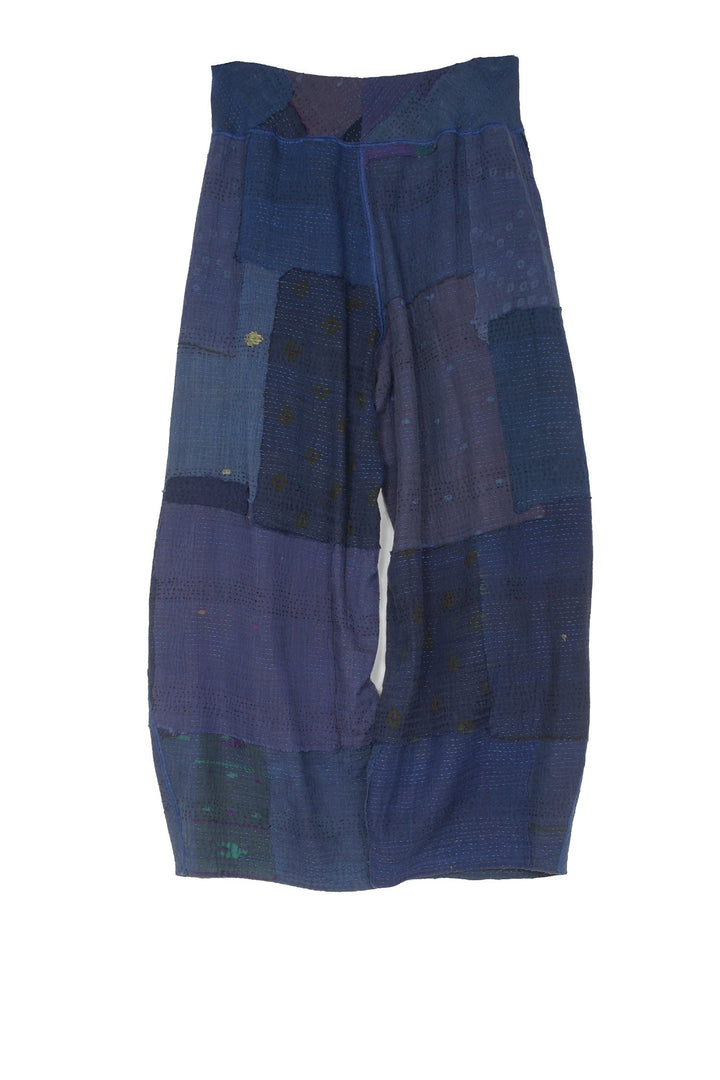 FRAYED PATCH KANTHA KNEE TUCKED PANTS - fi2625-nvy -