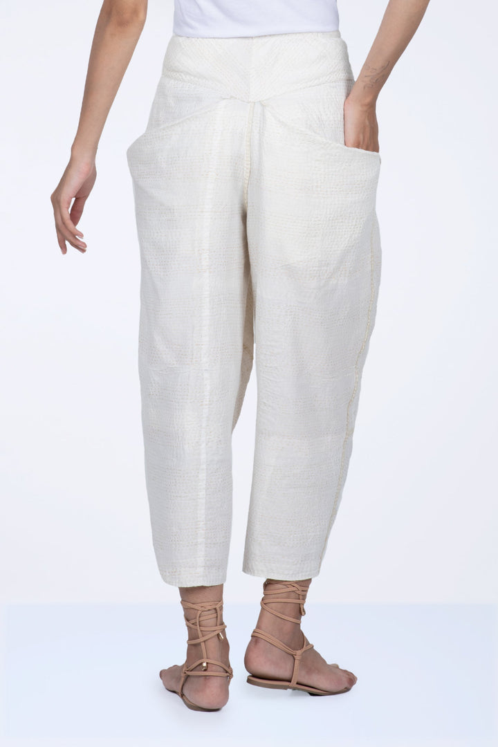 FRAYED PATCH KANTHA YAMAHA PANTS - fi2632-ivy -