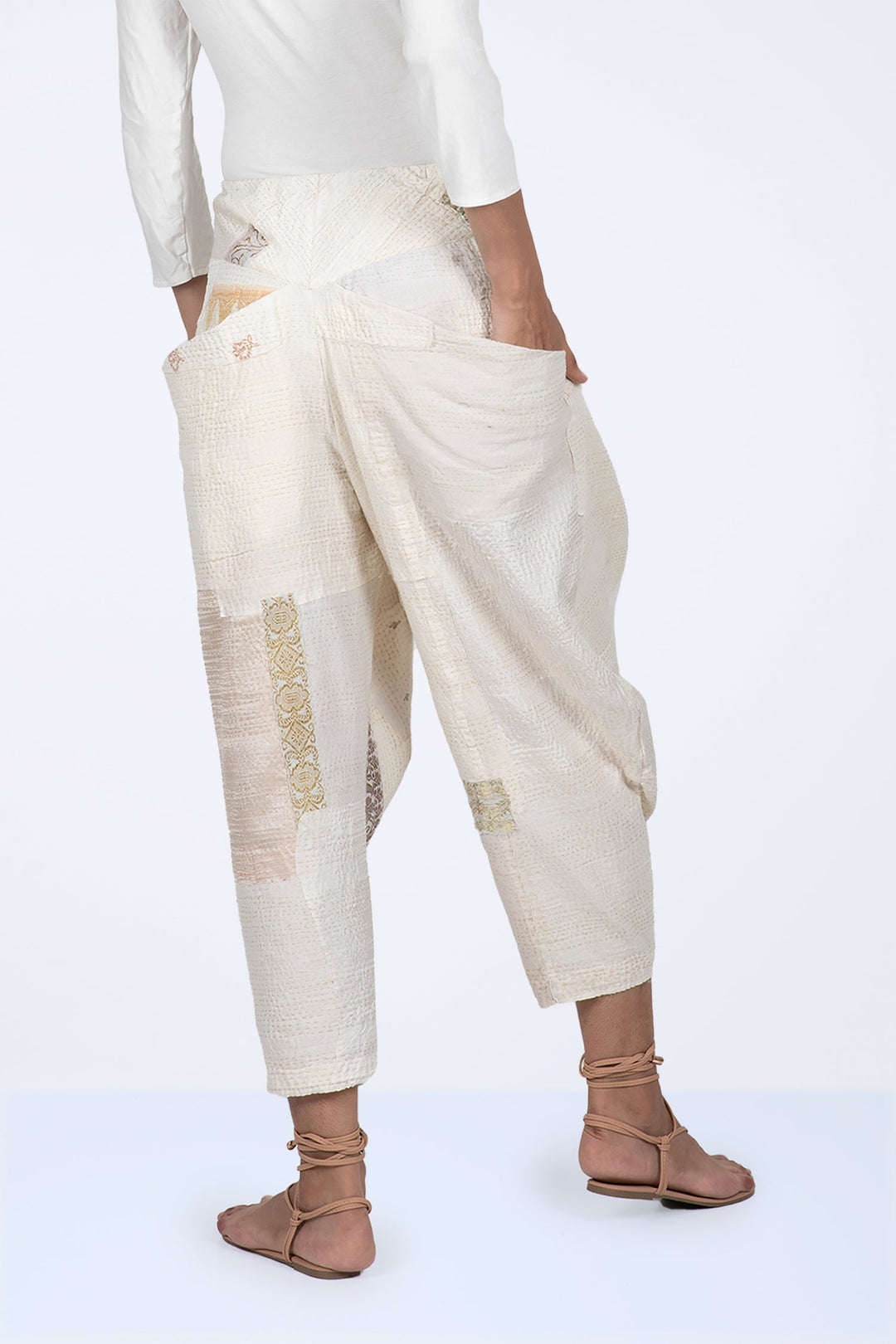 FRAYED PATCH KANTHA YAMAHA PANTS - fi2632-ivy -