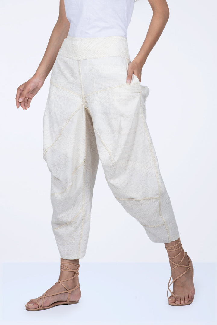 FRAYED PATCH KANTHA YAMAHA PANTS - fi2632-ivy -
