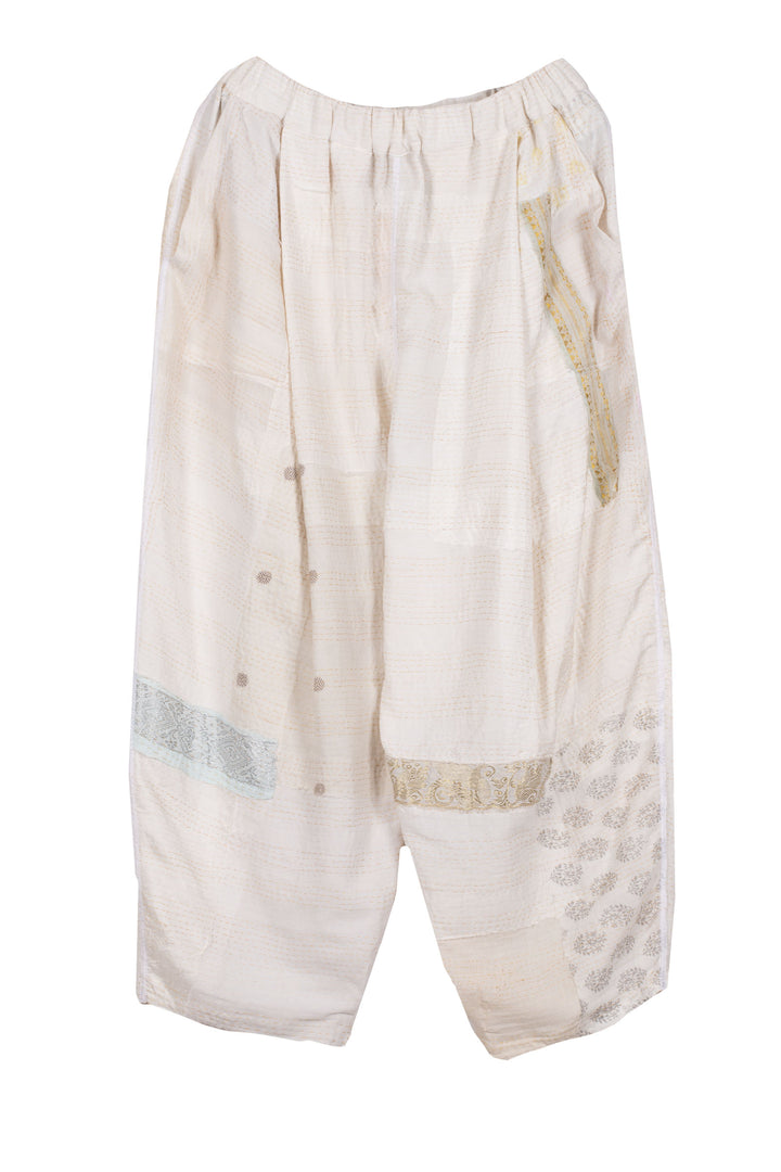 FRAYED PATCH KANTHA BAGGY PANTS - fi2642-ivy -