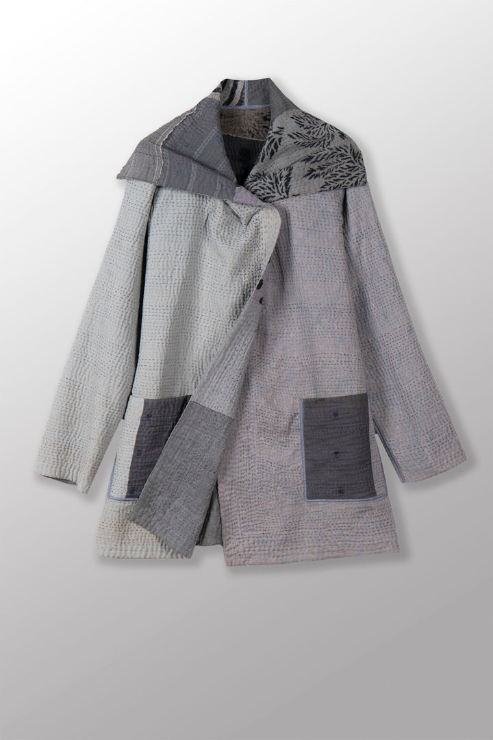 FRAYED PATCH KANTHA POCKET JKT - fi4002-gry -