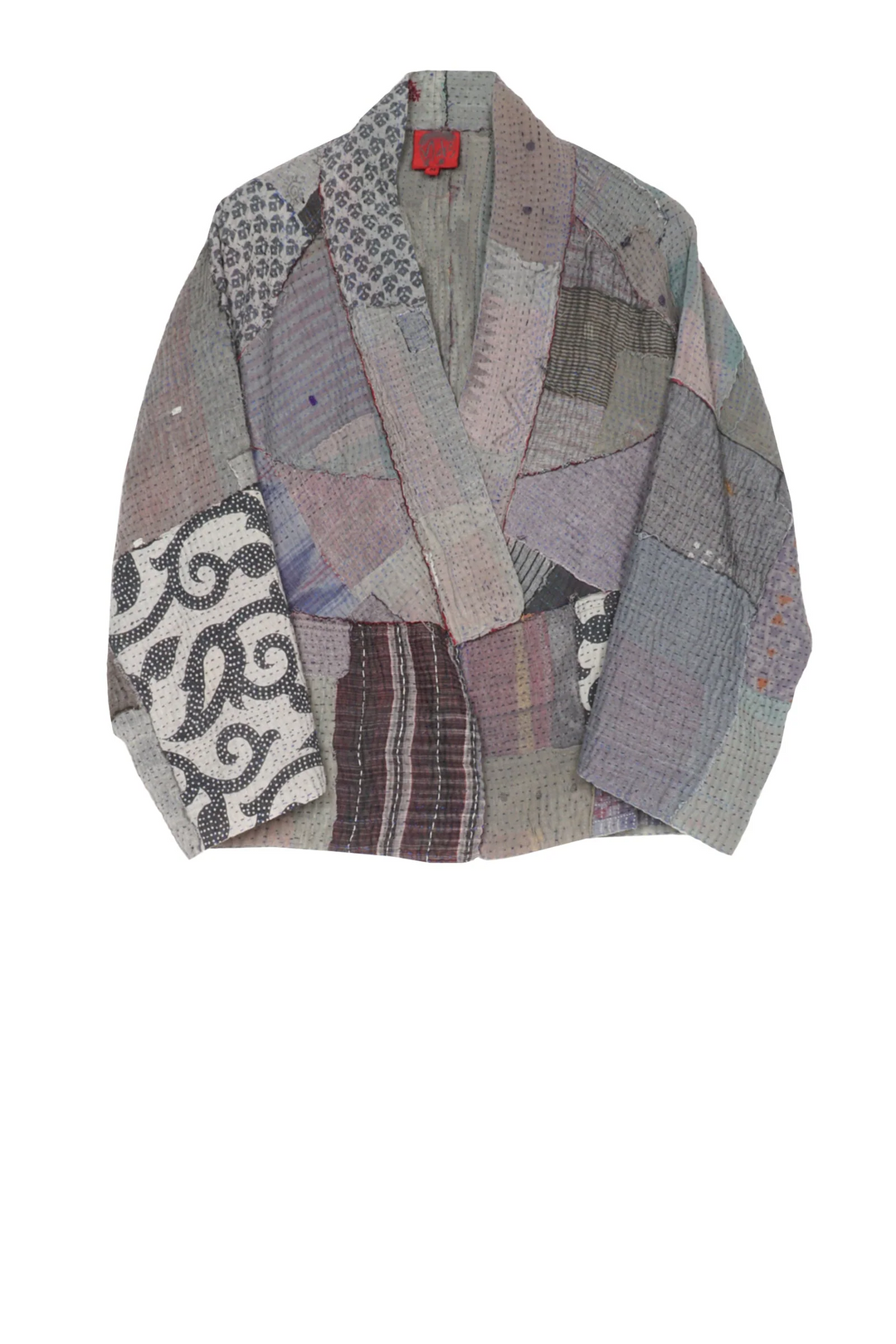 FRAYED PATCH KANTHA DOLMAN SHORT JKT - fi4015-gry -