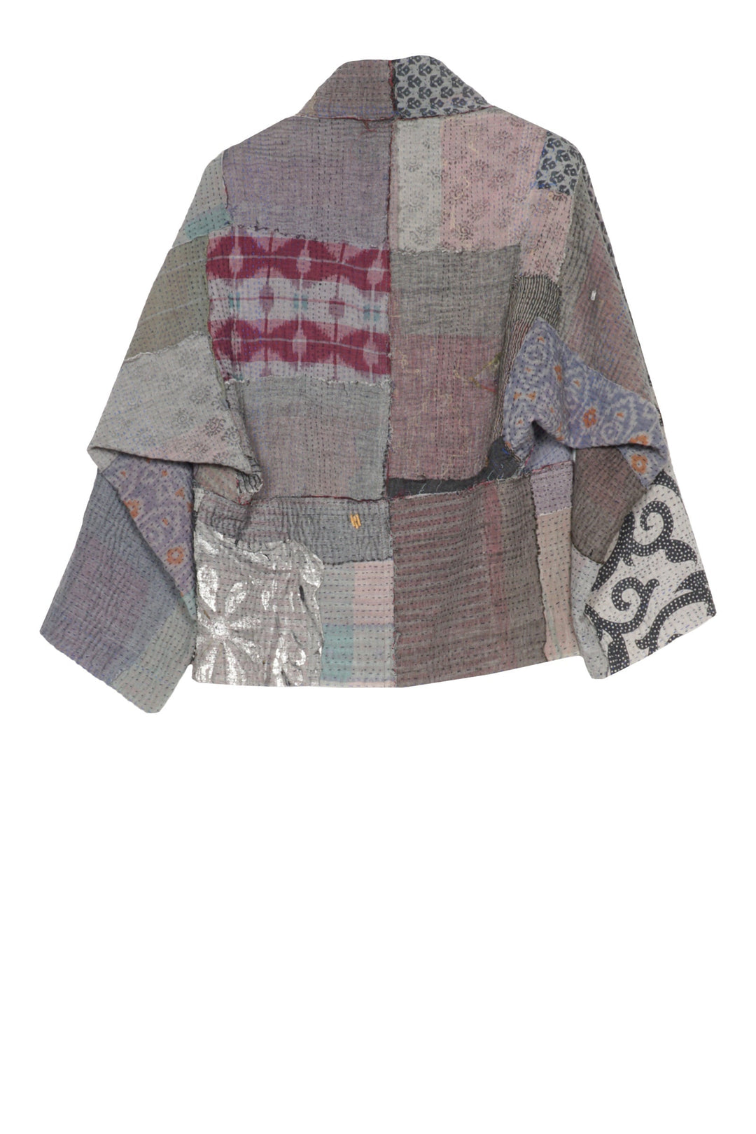 FRAYED PATCH KANTHA DOLMAN SHORT JKT - fi4015-gry -