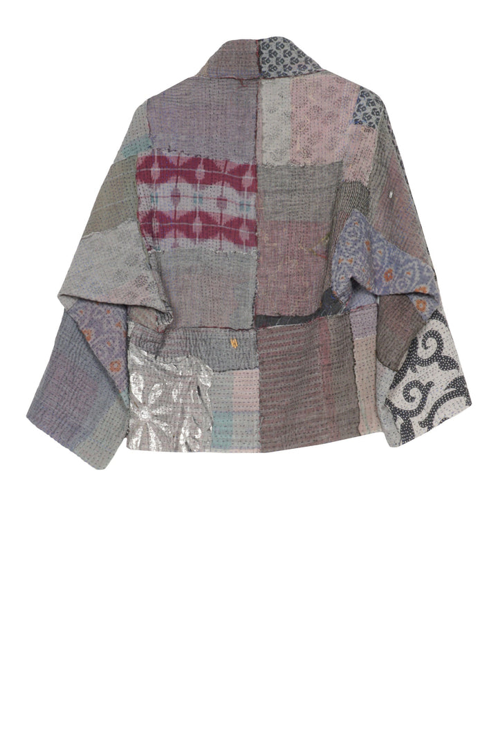 FRAYED PATCH KANTHA DOLMAN SHORT JKT - fi4015-gry -