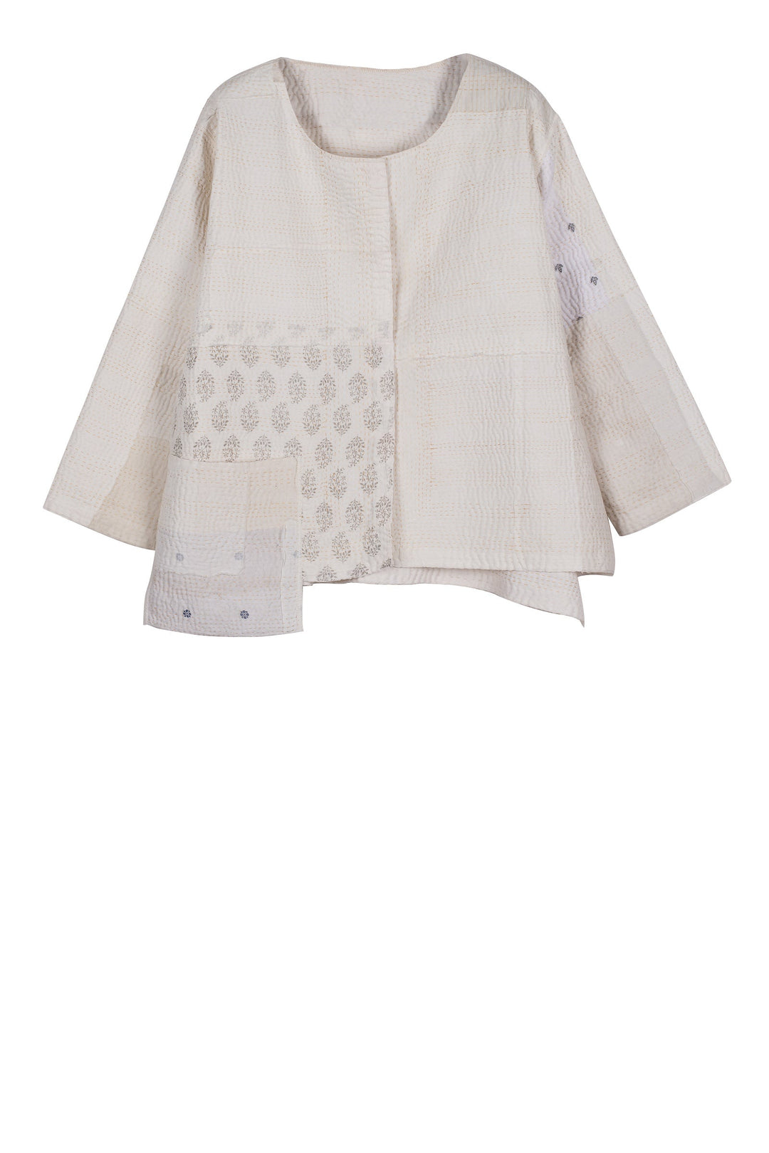 FRAYED PATCH KANTHA A-LINE SHORT JACKET - fi4019-ivy -