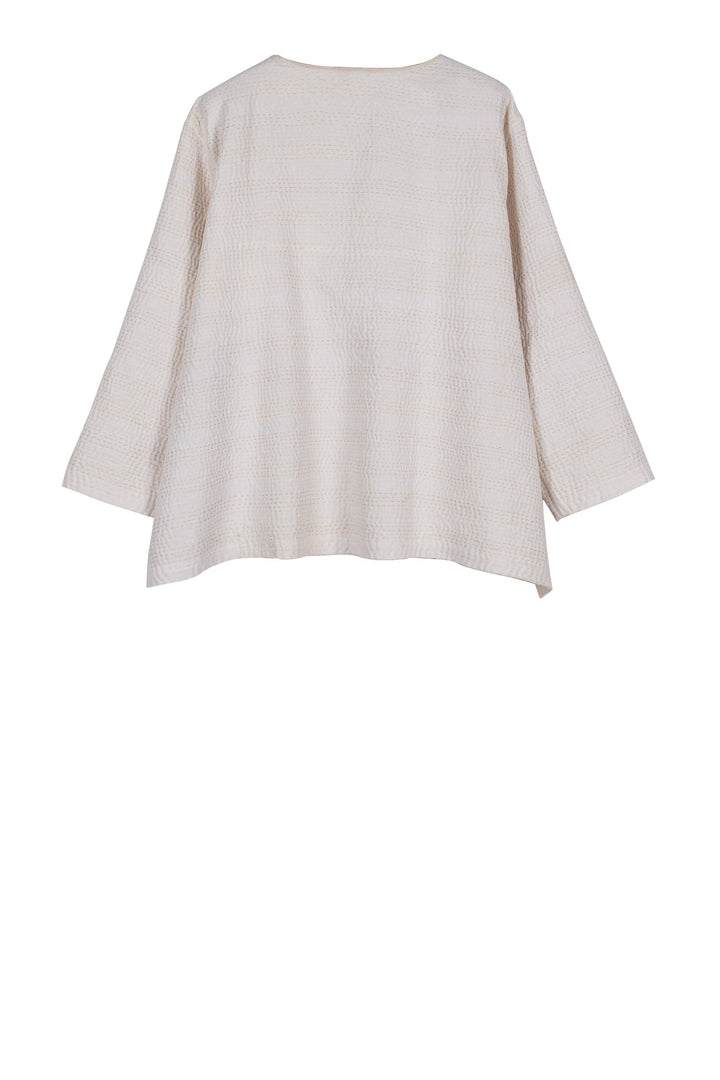 FRAYED PATCH KANTHA A-LINE SHORT JACKET - fi4019-ivy -
