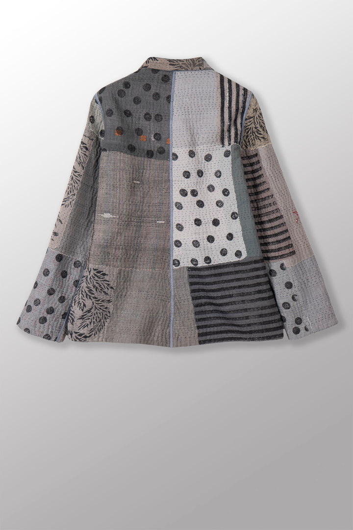 FRAYED PATCH KANTHA SIMPLE JKT - fi4022-gry -