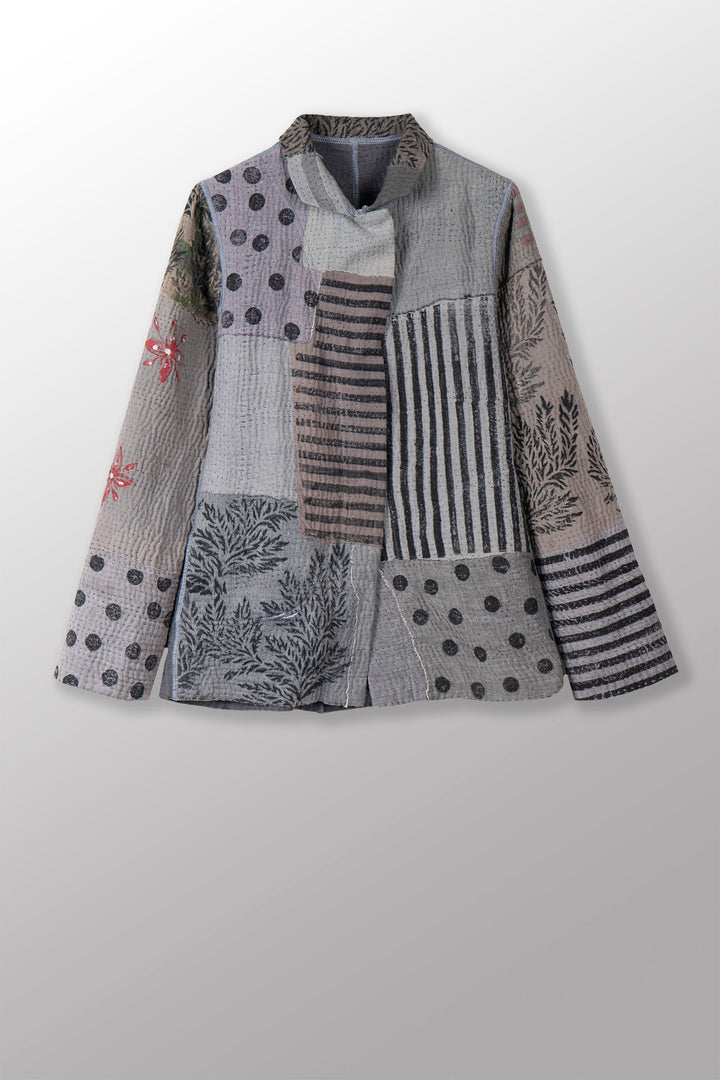 FRAYED PATCH KANTHA SIMPLE JKT - fi4022-gry -