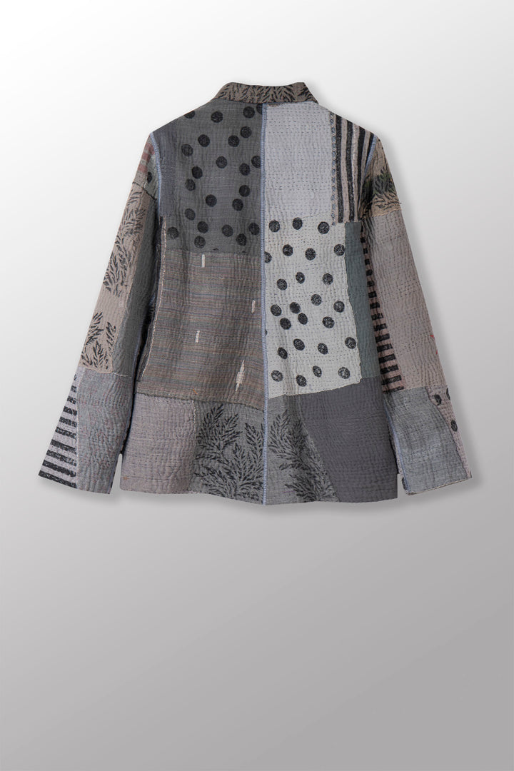 FRAYED PATCH KANTHA SIMPLE JKT - fi4022-gry -
