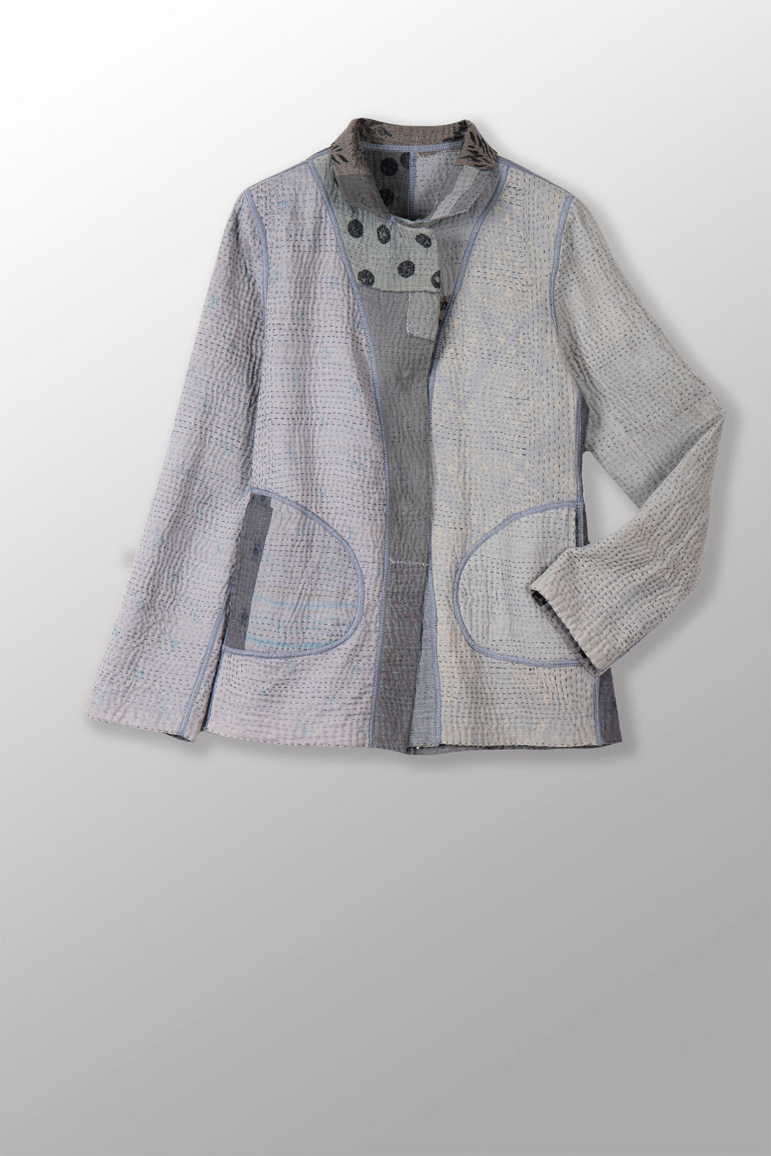 FRAYED PATCH KANTHA SIMPLE JKT - fi4022-gry -