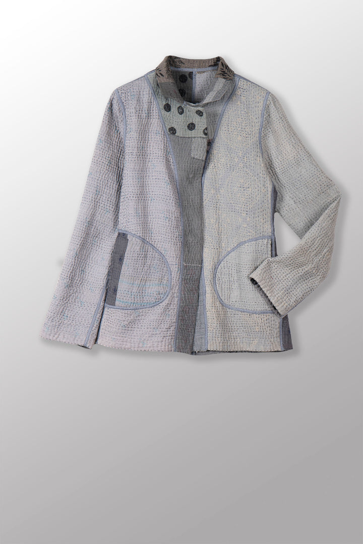 FRAYED PATCH KANTHA SIMPLE JKT - fi4022-gry -