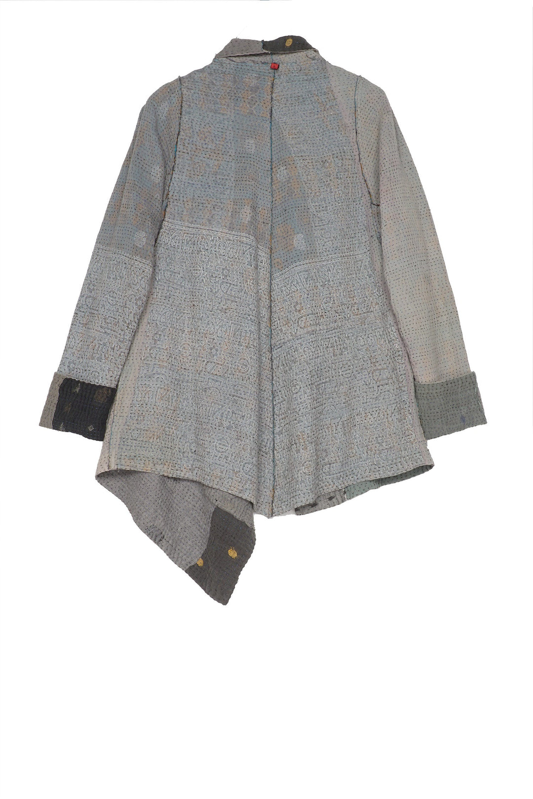 FRAYED PATCH KANTHA DRAPE COLLAR JKT - fi4037-gry -