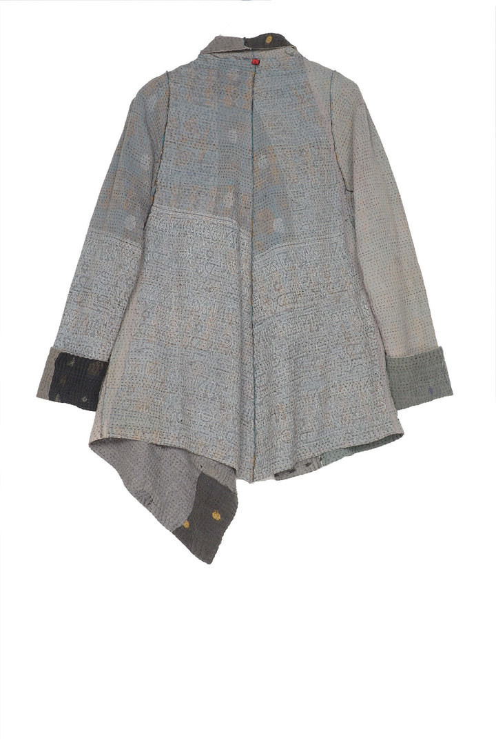 FRAYED PATCH KANTHA DRAPE COLLAR JKT - fi4037-gry -