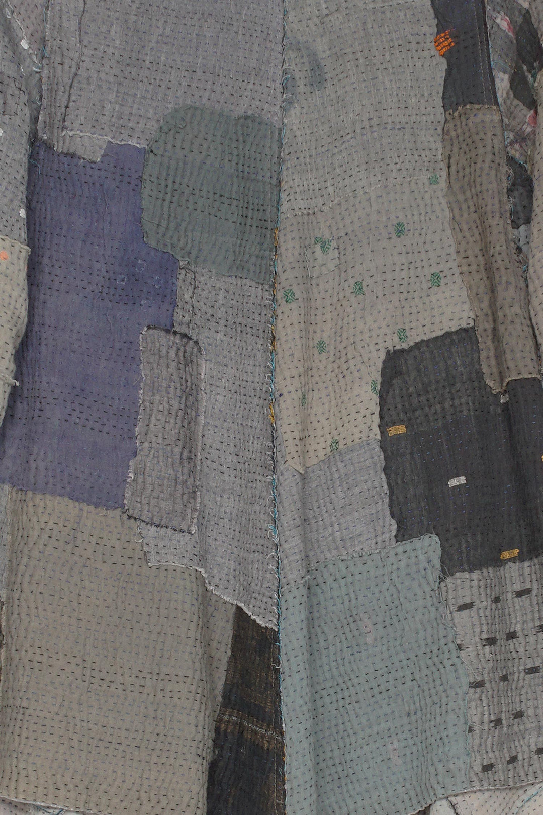FRAYED PATCH KANTHA DRAPE COLLAR JKT - fi4037-gry -