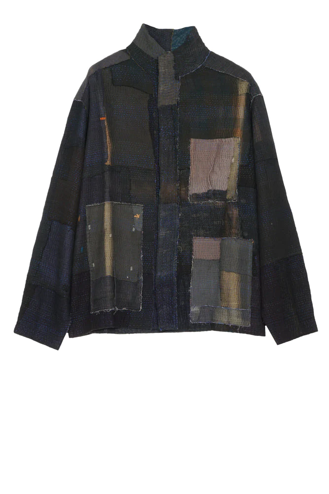 FRAYED PATCH KANTHA MEN'S BLOUSON - fi4040-blk -