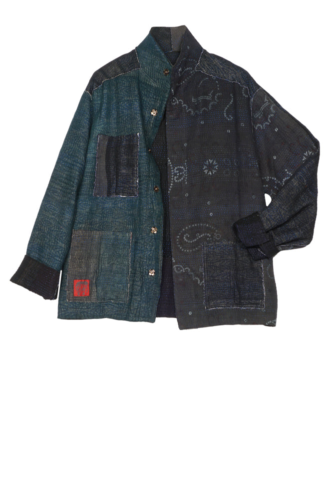 FRAYED PATCH KANTHA MEN'S BLOUSON - fi4040-blk -