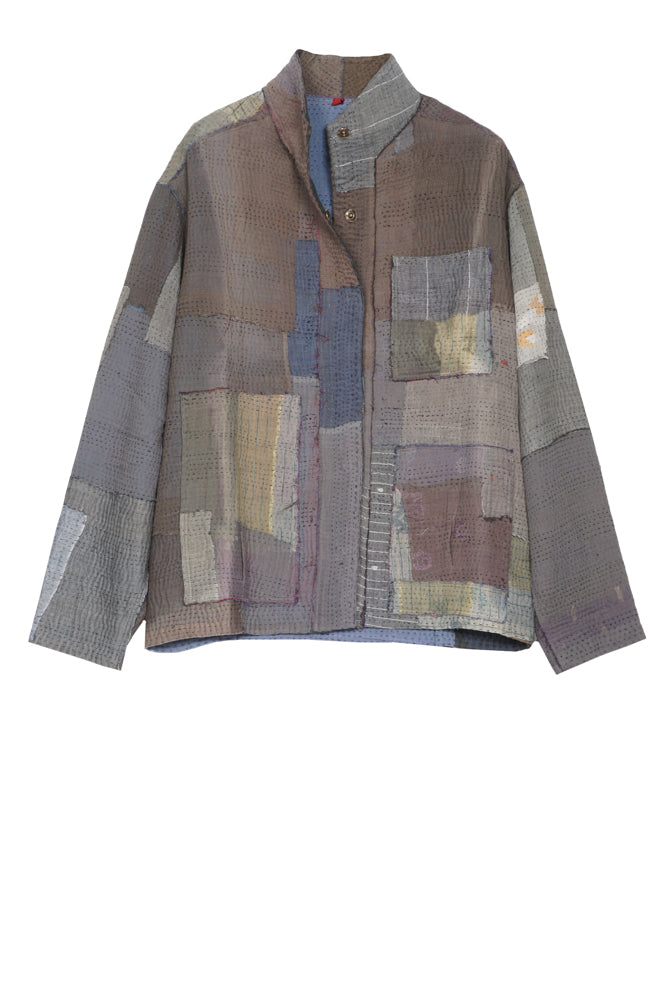 FRAYED PATCH KANTHA MEN'S BLOUSON - fi4040-gry -