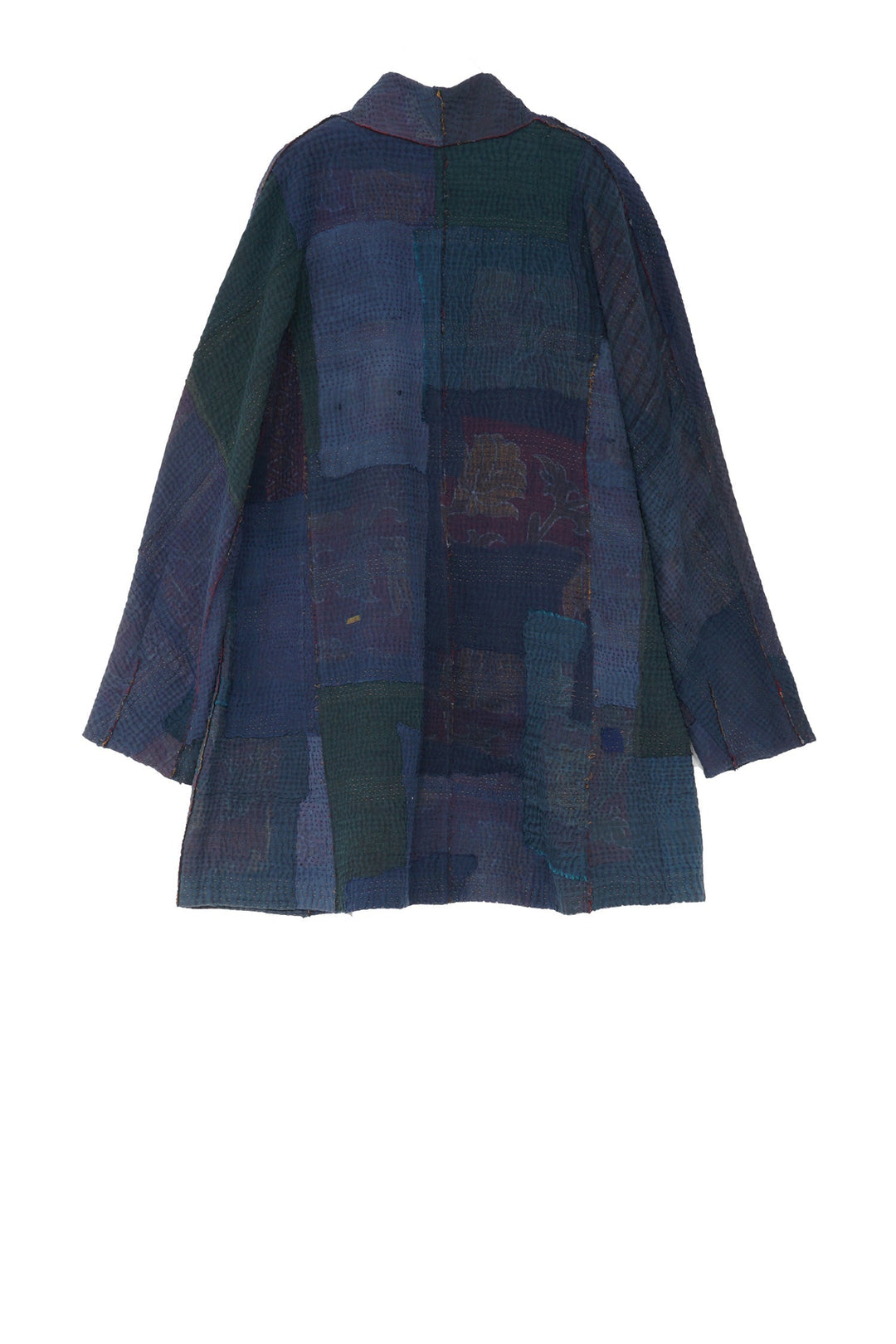 FRAYED PATCH KANTHA HIGH-NECK TOPPER - fi4045-nvy -