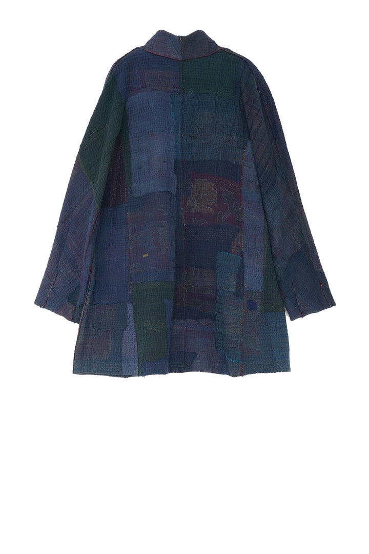 FRAYED PATCH KANTHA HIGH-NECK TOPPER - fi4045-nvy -