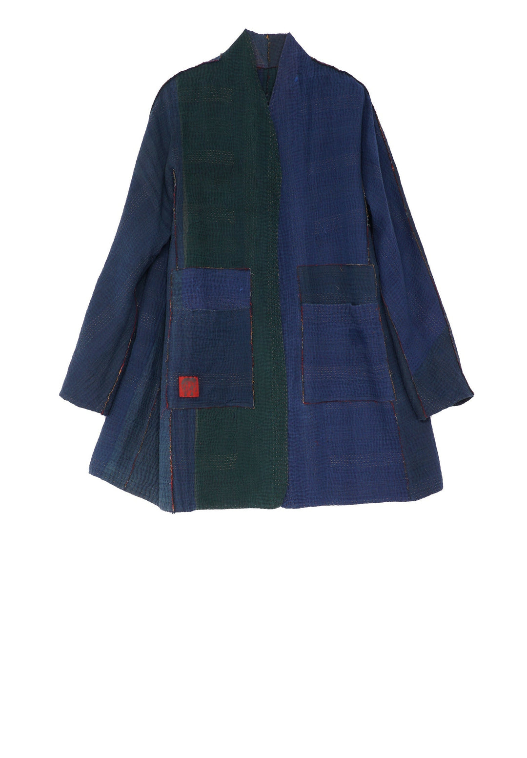 FRAYED PATCH KANTHA HIGH-NECK TOPPER - fi4045-nvy -