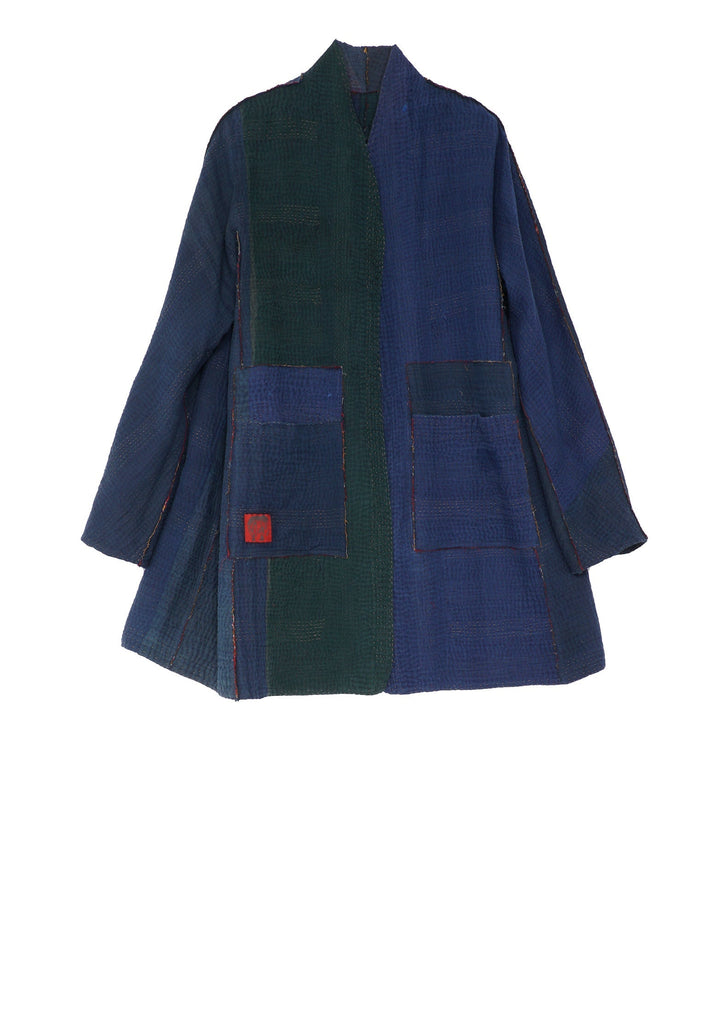 FRAYED PATCH KANTHA HIGH-NECK TOPPER - fi4045-nvy -